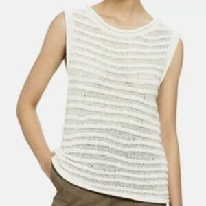 Cynthia Rowley Gray Sweater Top LG Sleeveless Crochet Knit Boat Neck